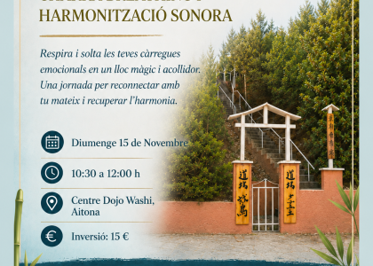 Cartell Meditació Activa Osho, Chakra Breathing i Harmonització Sonora al Centre Dojo Washi d'Aitona, diumenge 15 de novembre de 10:30 a 12:00 h